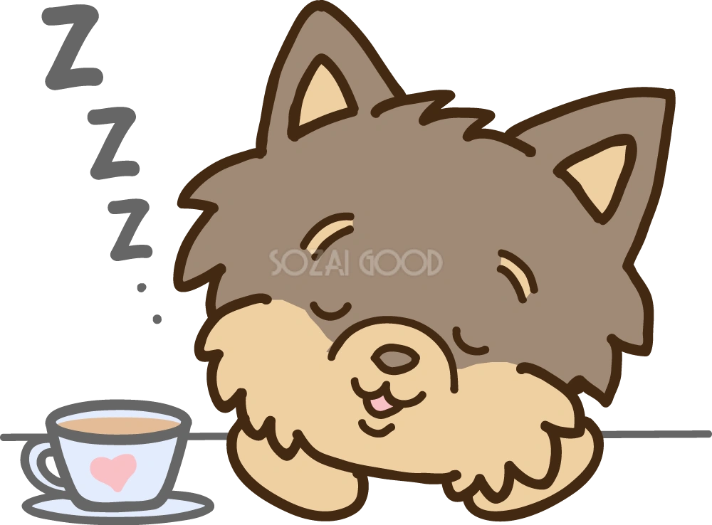眠るヨークシャテリア 無料犬イラスト