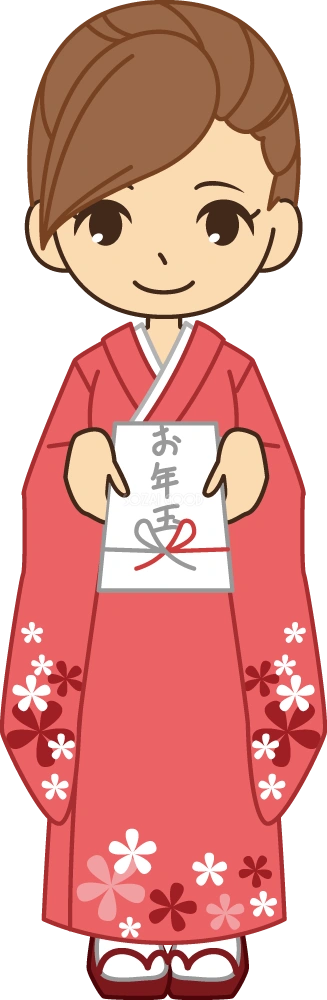 お年玉を渡す着物姿の女性 無料イラスト
