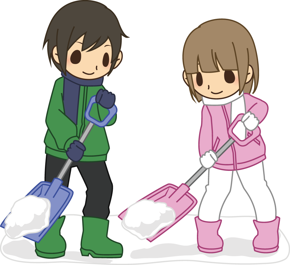 雪かきをする男女 無料イラストに写真・文字を入れる