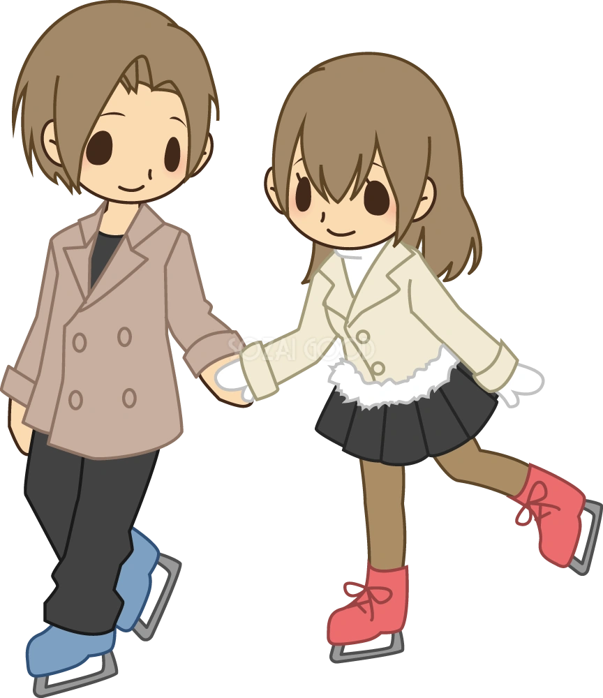 手を繋ぎスケートする男女 無料スポーツイラスト