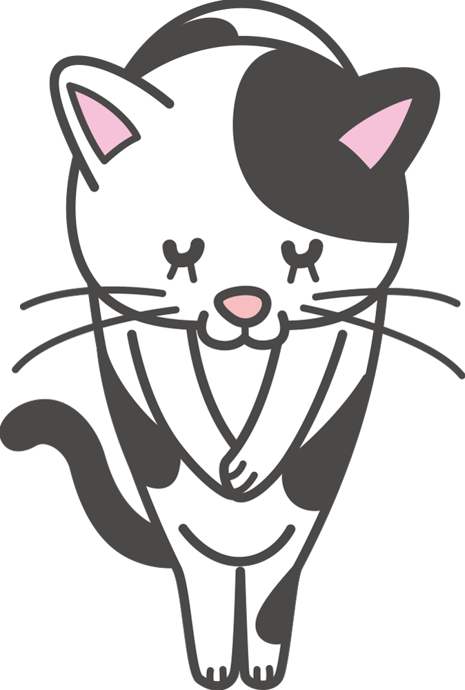 雑種の白黒猫がお辞儀 無料イラストに写真・文字を入れる