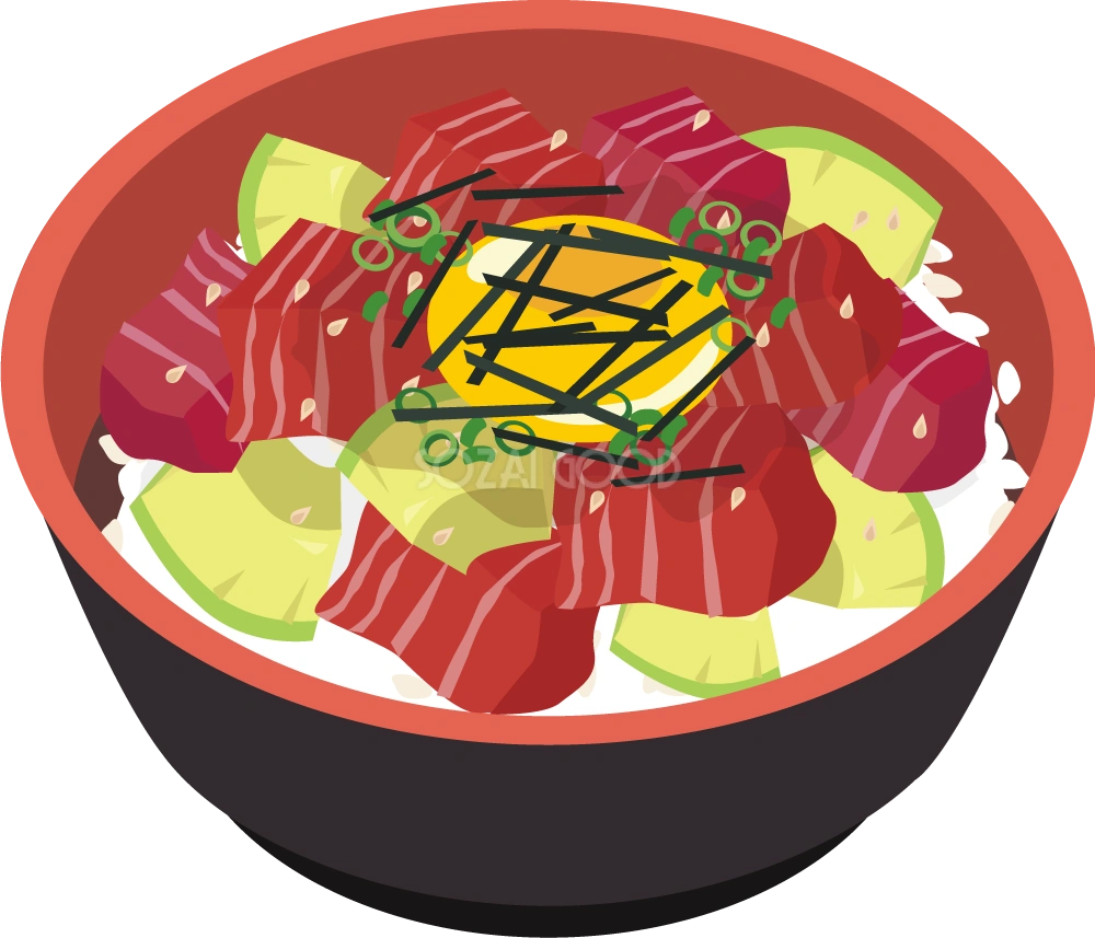 アボカドマグロ丼 食べ物 無料イラスト