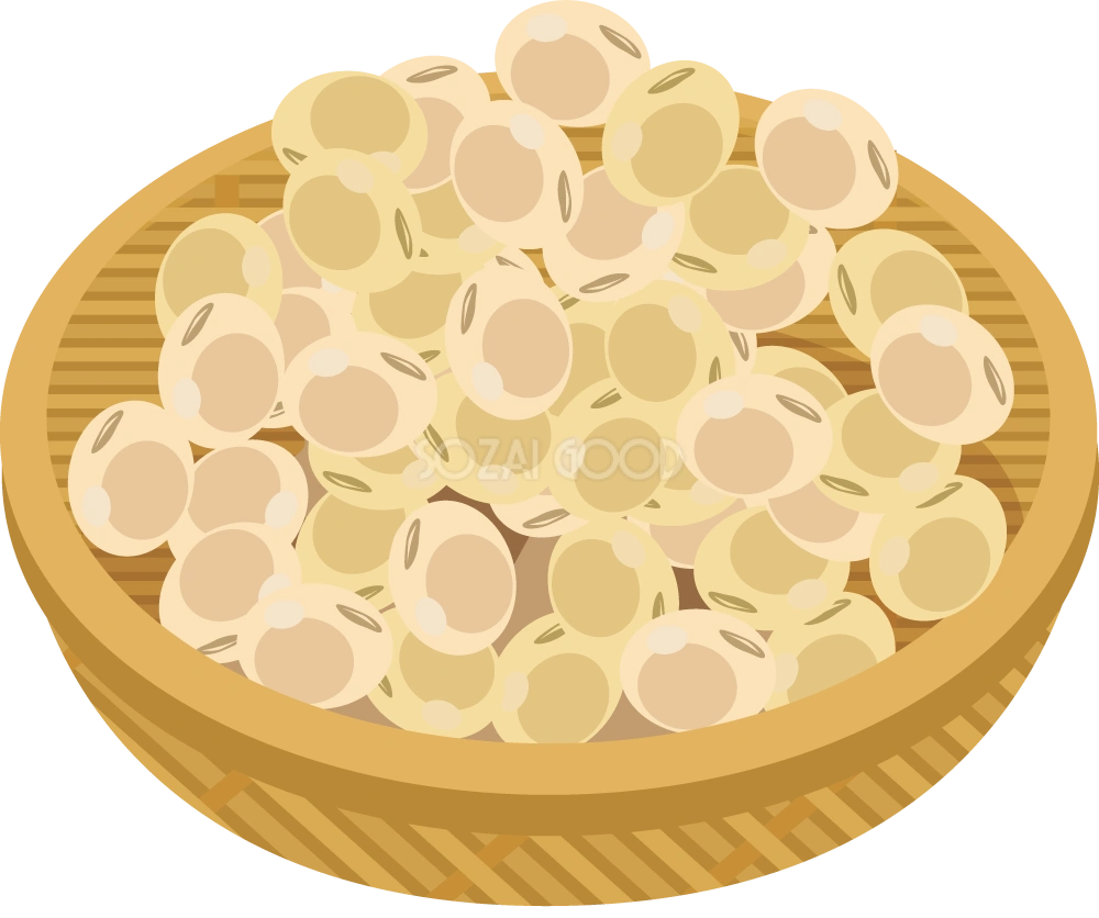 笊に山になった大豆 食べ物 無料イラスト