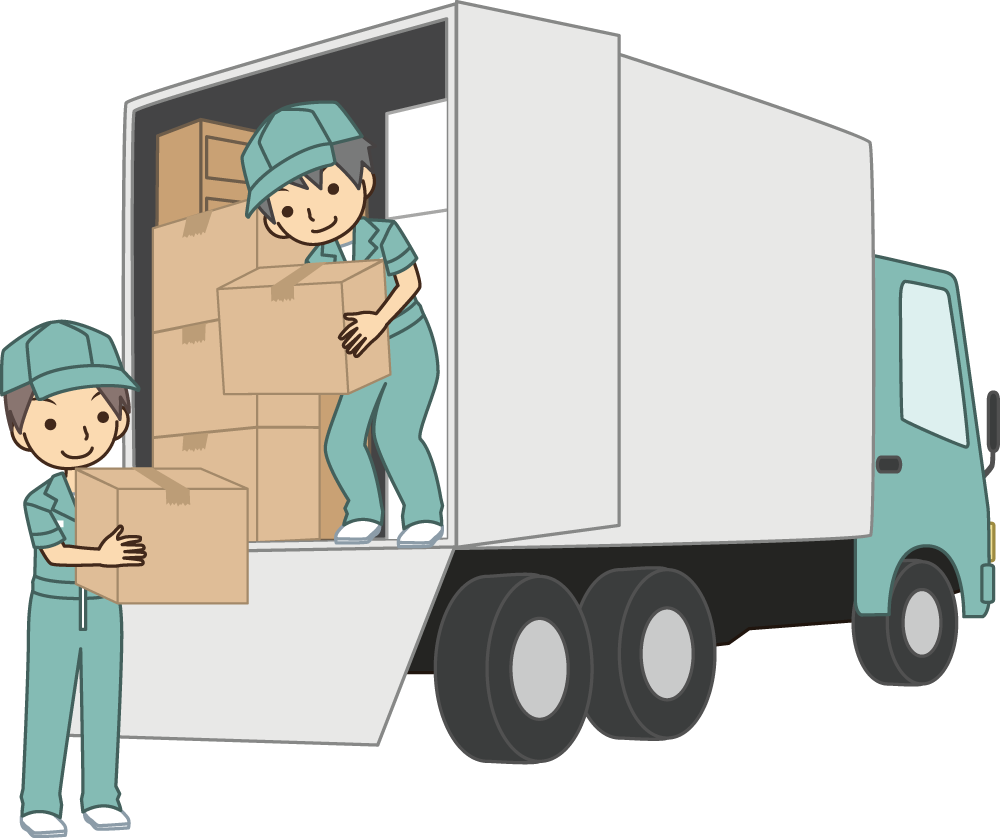 トラックで荷造りをする引っ越し業者  無料イラストに写真・文字を入れる