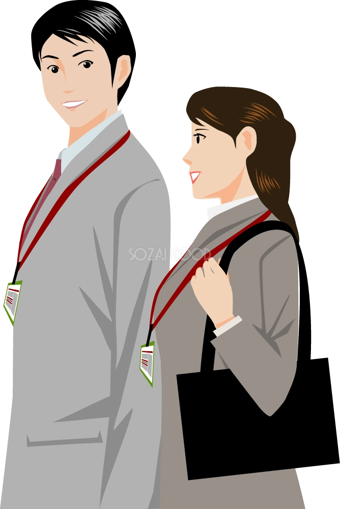 並んで歩く男性と女性会社員 ビジネスマン 無料イラスト