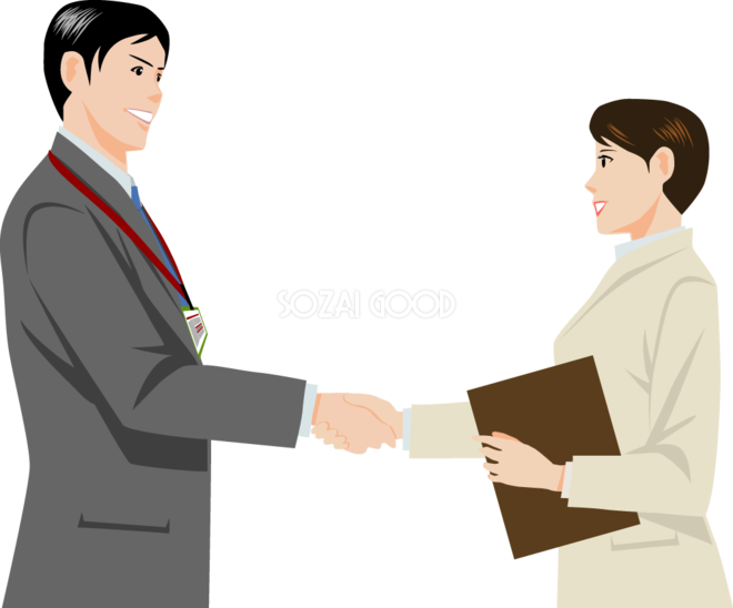 握手をする男性社員と女性社員 ビジネスマン 無料イラスト 素材good