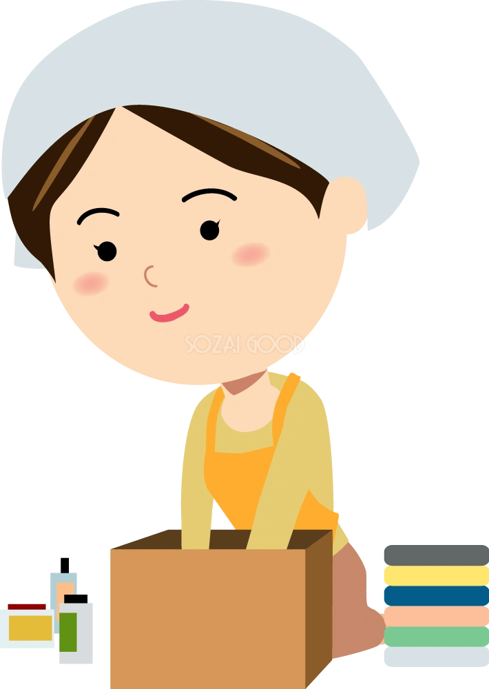 引っ越し準備をしているお母さん 無料イラスト