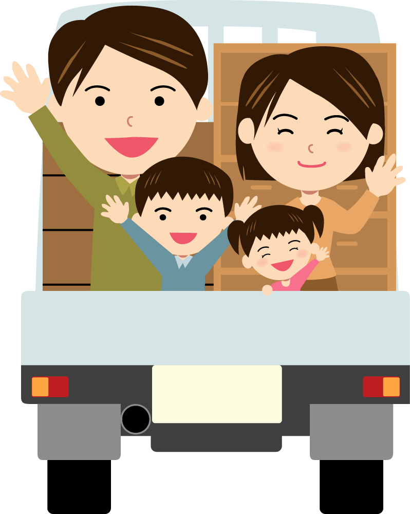 トラックの荷台から手を振る家族  無料イラストに写真・文字を入れる