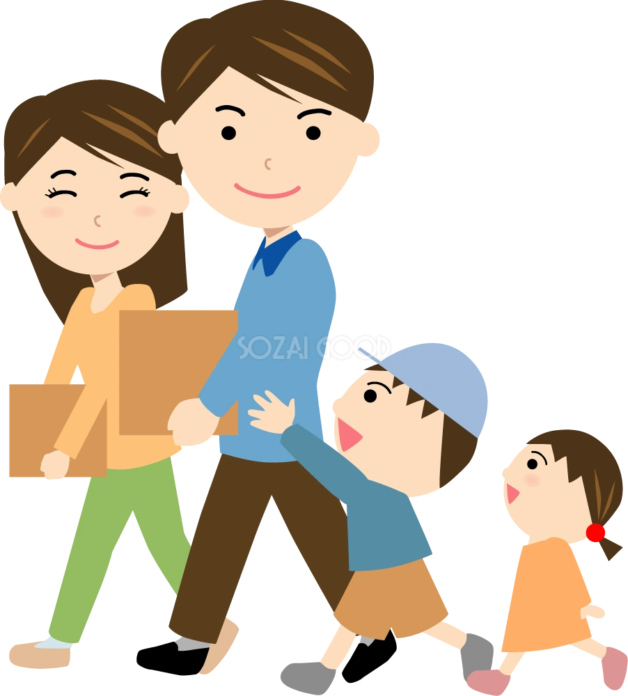 引っ越しをする家族  無料イラスト