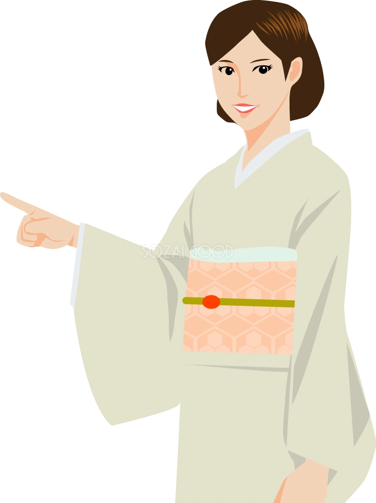 左を指差す着物姿の女性 無料イラスト