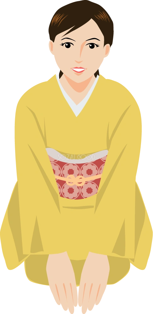 正座しお出迎えする着物姿の女性 無料イラスト