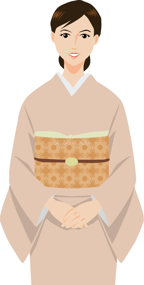 着物姿の女性が挨拶 無料背景イラスト