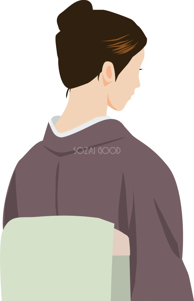 うなじをアピールする着物姿の女性  無料背景イラスト
