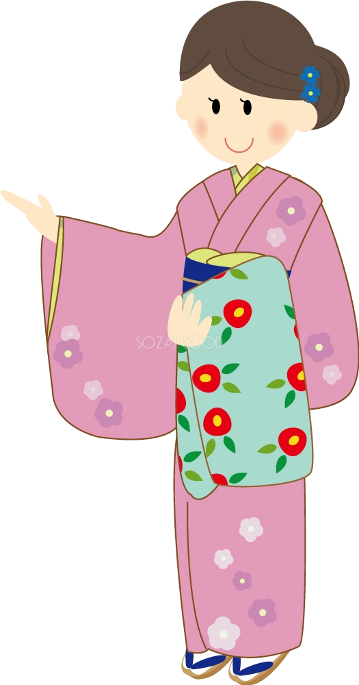 ご案内する着物姿の女の子(少女) 無料イラスト