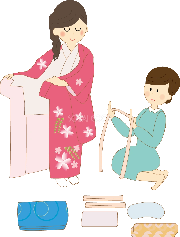 振袖の着付け 女の子(少女) 無料イラスト