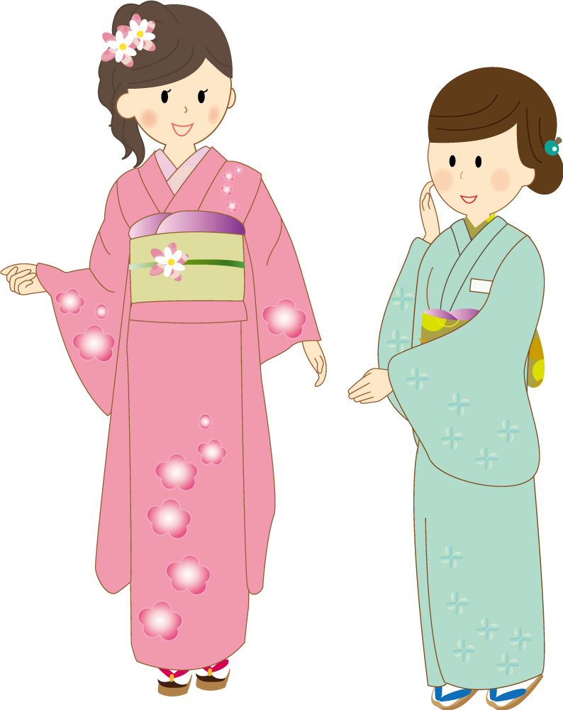喜ぶ着物姿の女の子（少女） 無料イラストに写真・文字を入れる