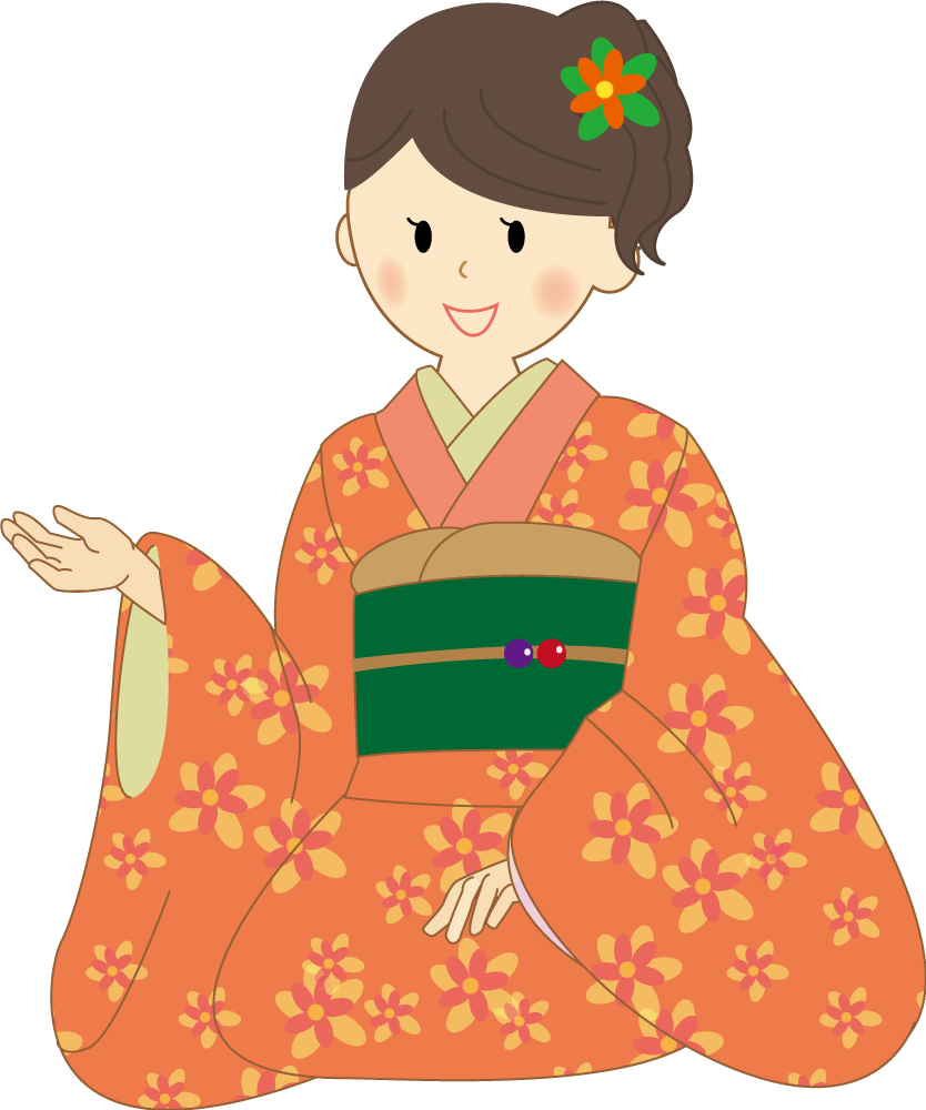 着物姿 ご案内する女の子（少女） 無料イラストに写真・文字を入れる