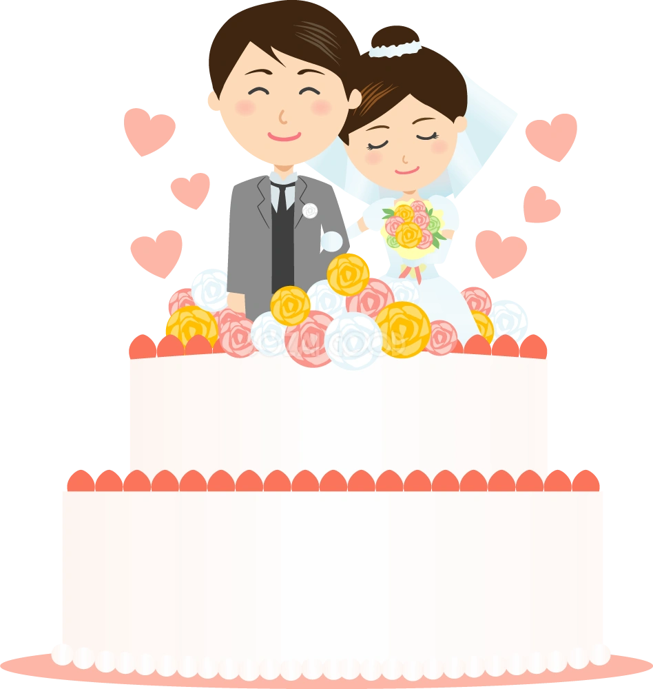 ウェディングケーキの上でラブラブ新郎新婦