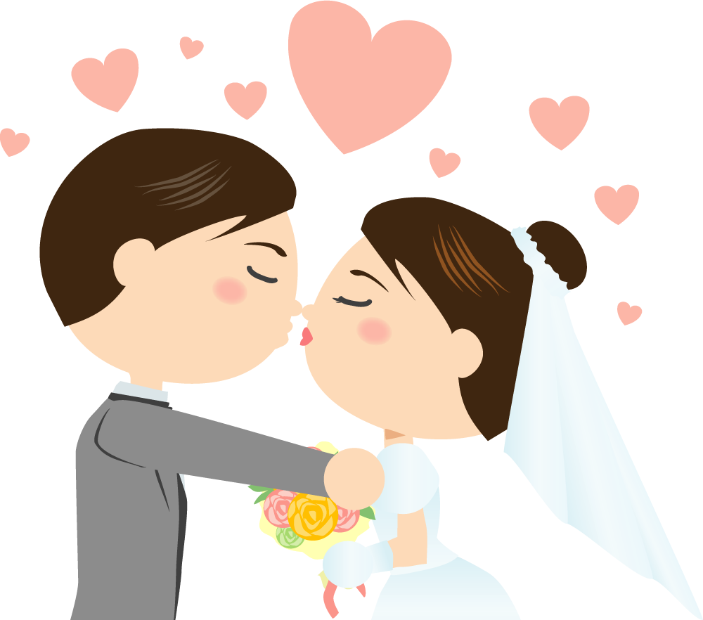 キスをする新郎新婦  無料イラストに写真・文字を入れる