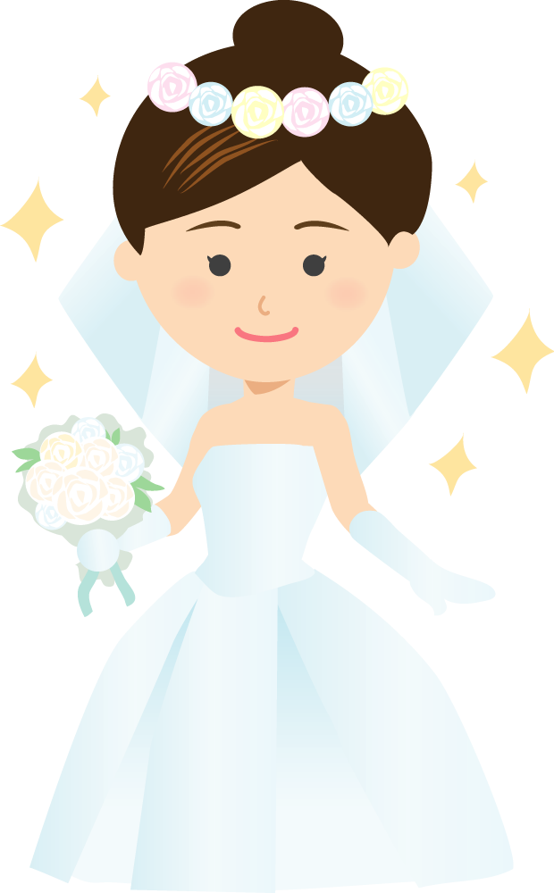 結婚式で花嫁がキラキラ輝くドレス姿  無料イラストに写真・文字を入れる