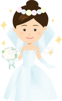 結婚式で花嫁がキラキラ輝くドレス姿  無料イラスト