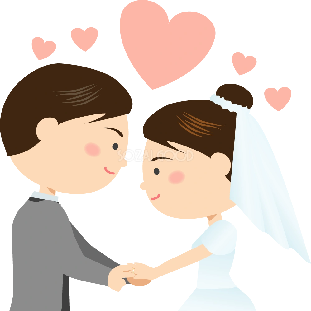 結婚式で新婦に指輪をはめる新郎 無料イラスト