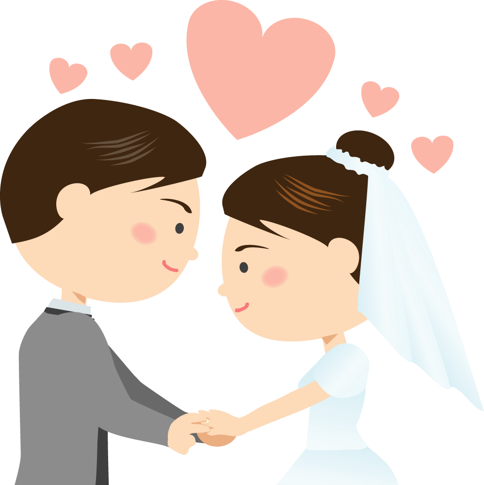 結婚式で新婦に指輪をはめる新郎  無料イラストに写真・文字を入れる