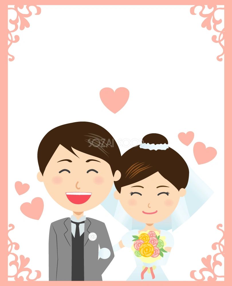 結婚式のウェルカムボード 縦長フレーム無料イラスト