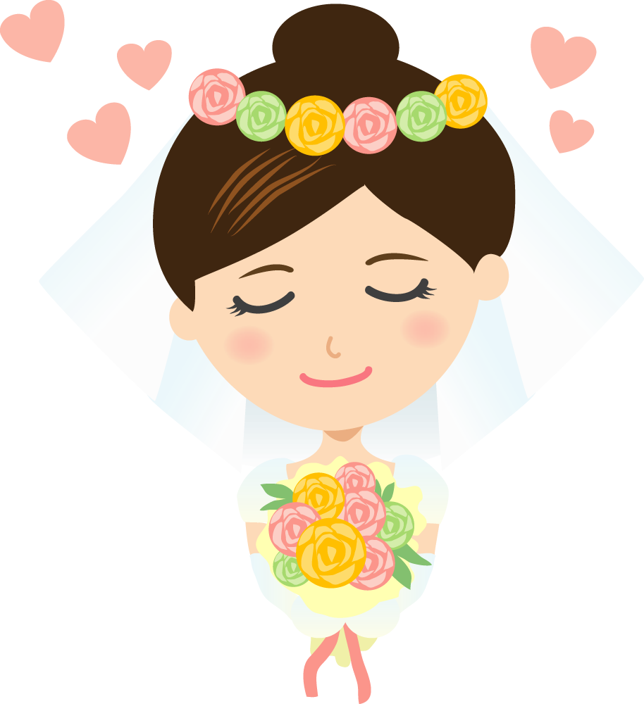 新婦が幸せそうに笑顔でブーケを持つ  無料イラストに写真・文字を入れる