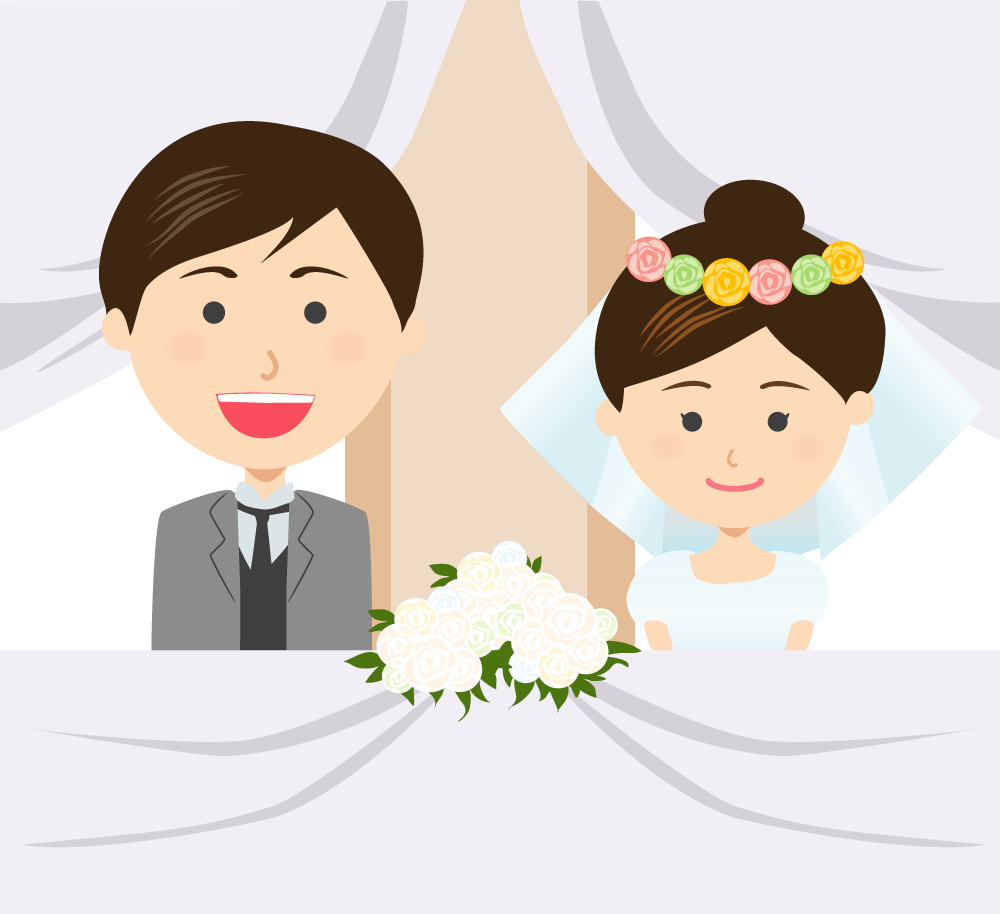 披露宴でドレス姿の新郎新婦  無料イラストに写真・文字を入れる