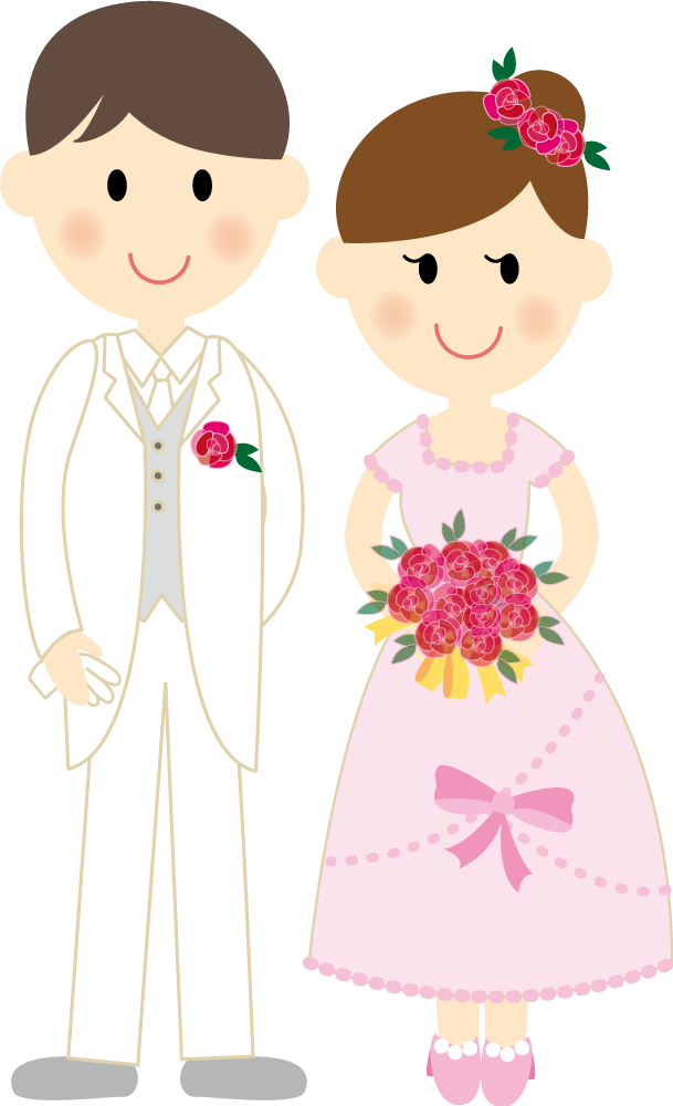 かわいい新婦と新郎  無料イラストに写真・文字を入れる