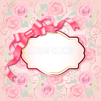 包み込まれたピンクのバラ フレーム素材 飾り枠無料背景イラスト