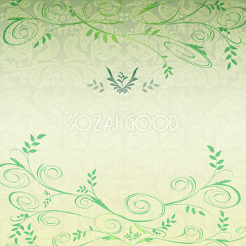 上品な植物をシルエット フレーム素材 飾り枠無料背景(緑 グリーン)イラスト20341