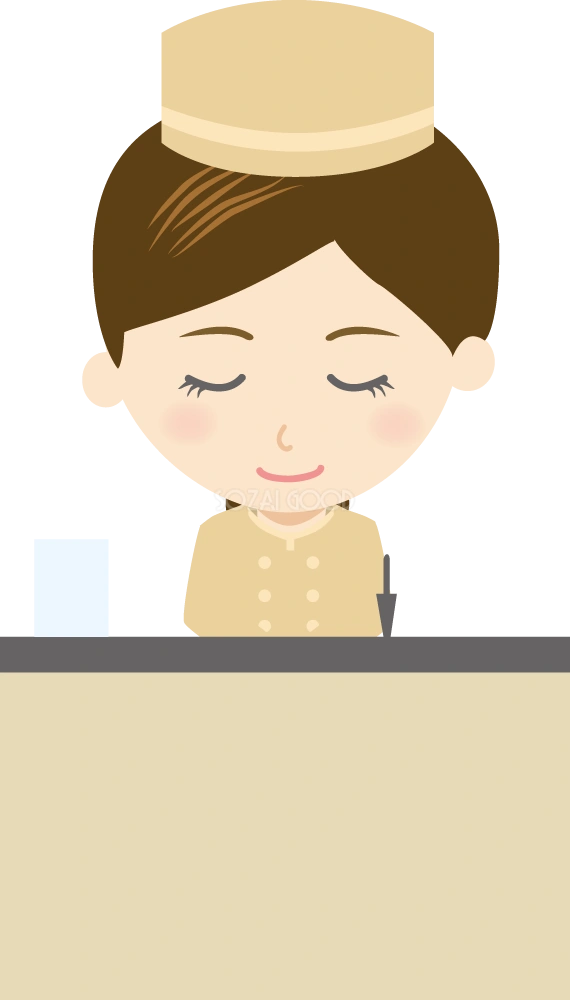 お辞儀するホテルマン女性 無料イラスト
