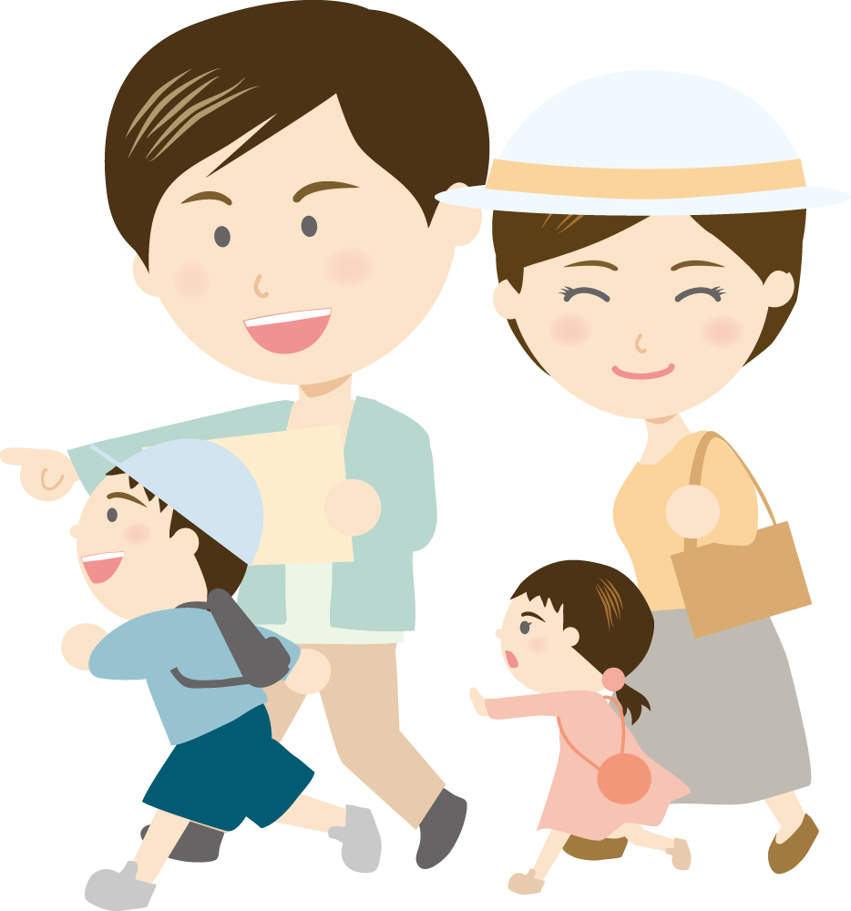 国内旅行する家族 無料イラストに写真・文字を入れる