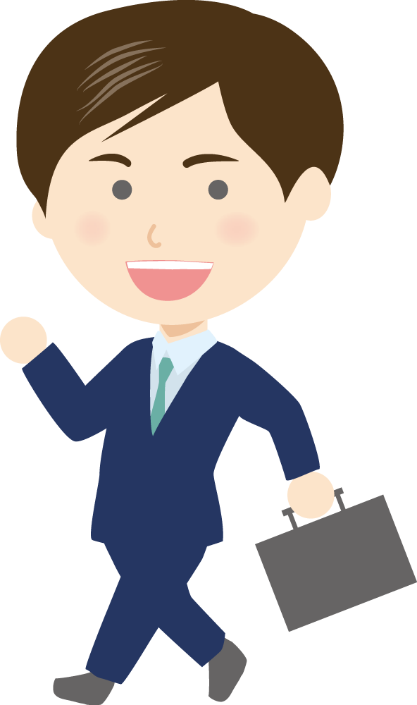 元気に歩く新社会人男性 無料イラストに写真・文字を入れる