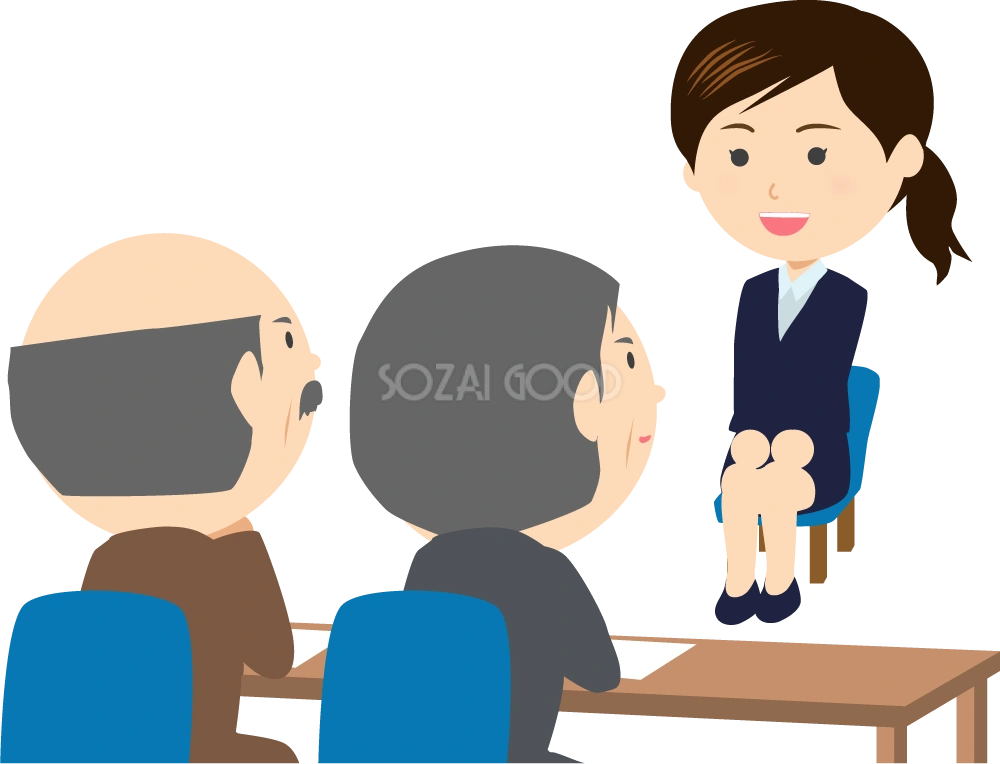 面接をうける女性 無料イラスト