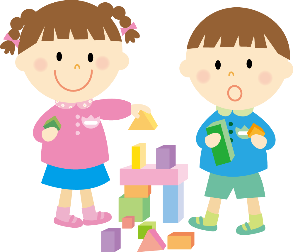 積み木で遊ぶ幼稚園児 無料イラストに写真・文字を入れる
