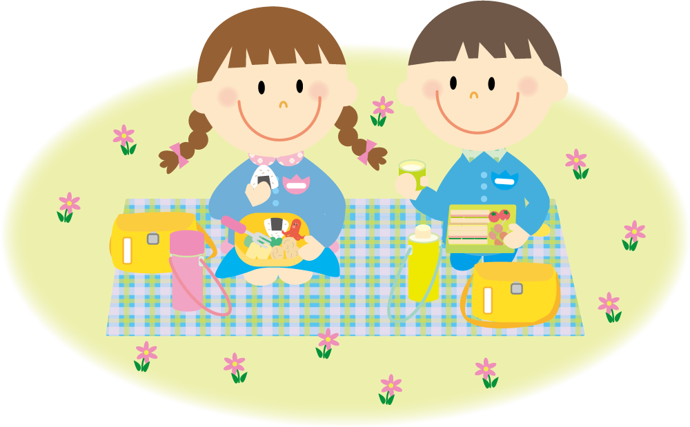 遠足で楽しそうな幼稚園児 無料イラストに写真・文字を入れる