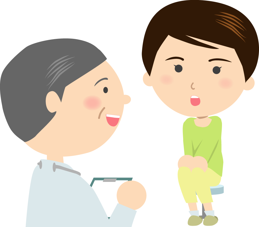 医師の説明を聞く患者 無料イラストに写真・文字を入れる