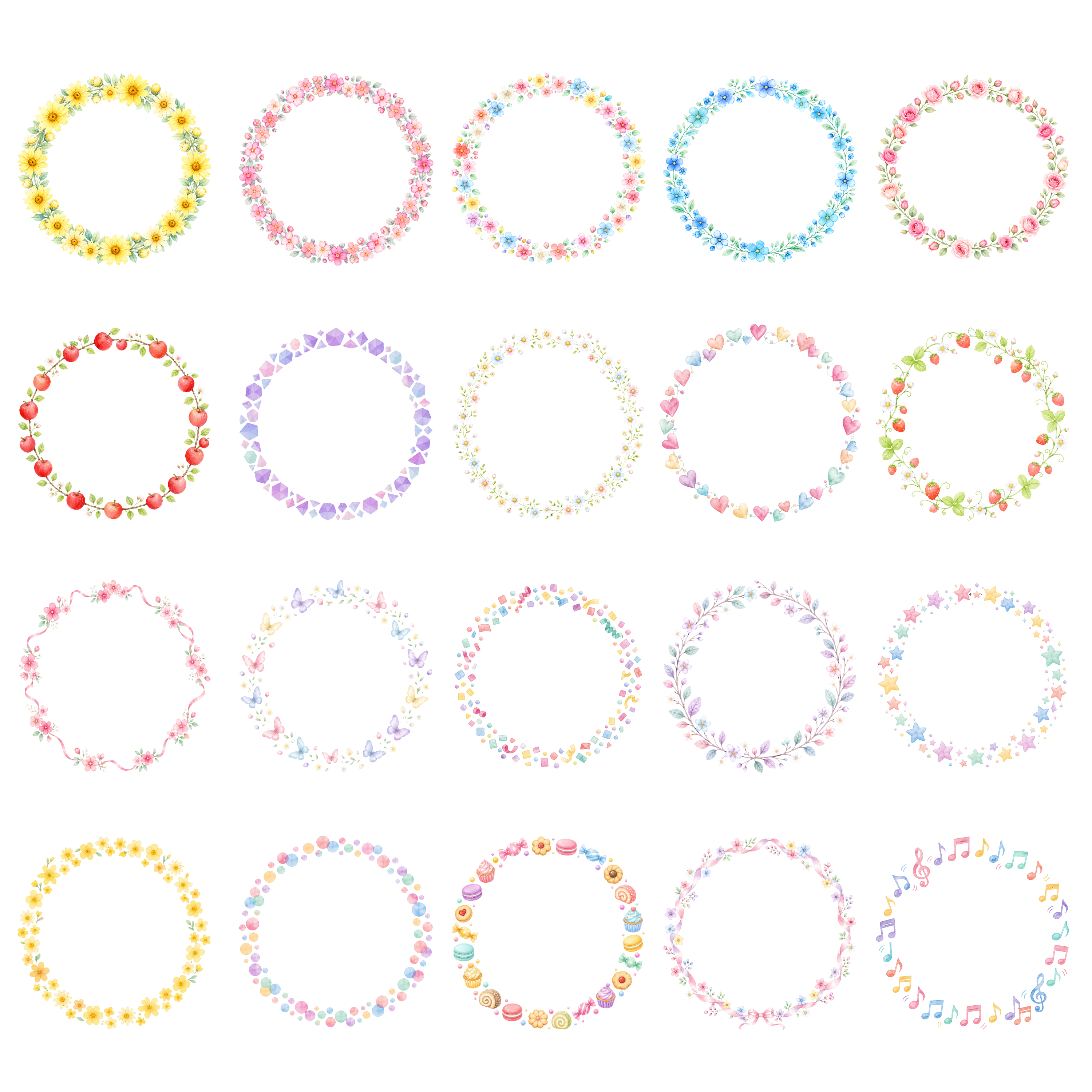 可愛い丸い(円)囲みフレーム20種類｜無料イラスト素材・背景透過PNG　23351に写真・文字を入れる