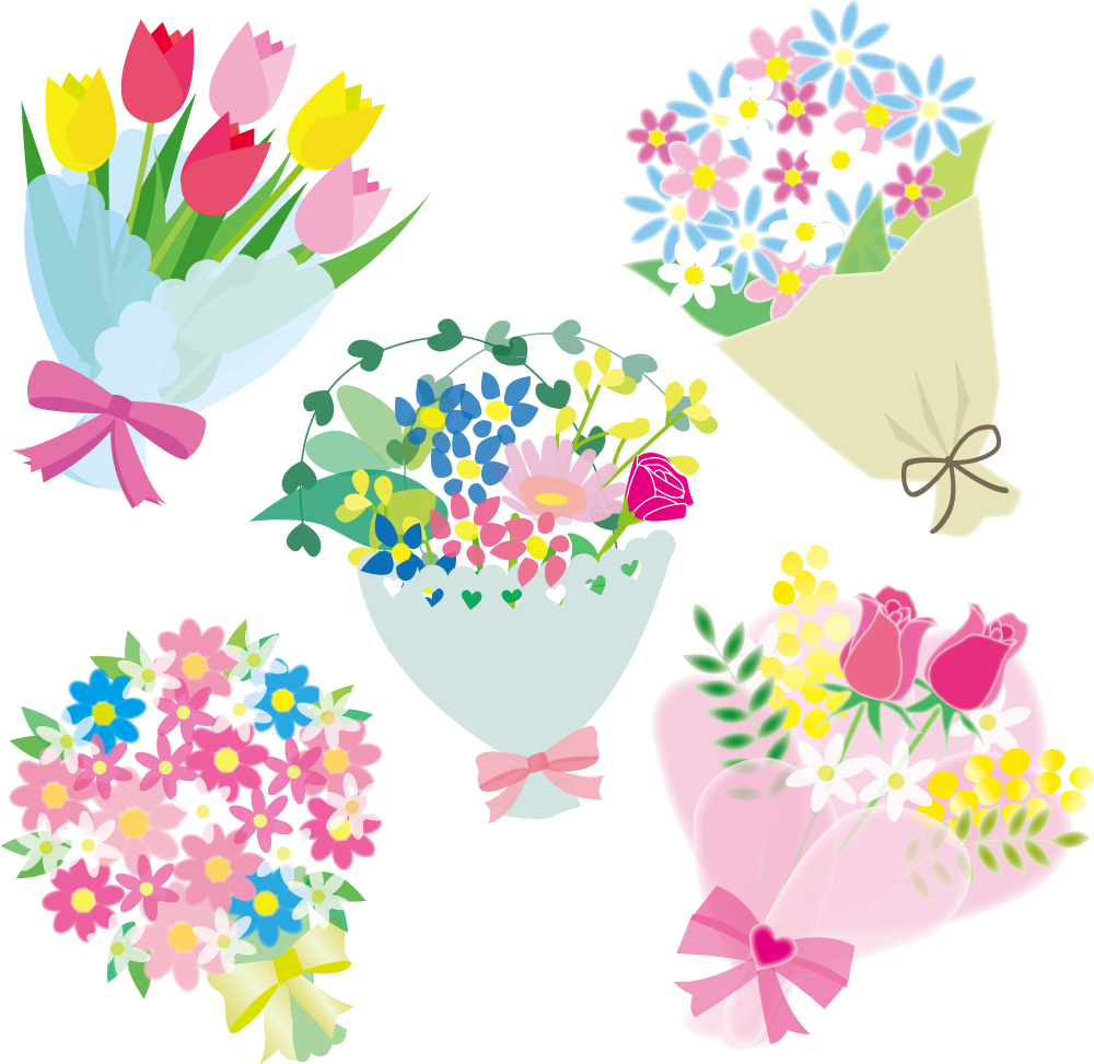 かわいい無料イラスト 花束（５種）23366に写真・文字を入れる