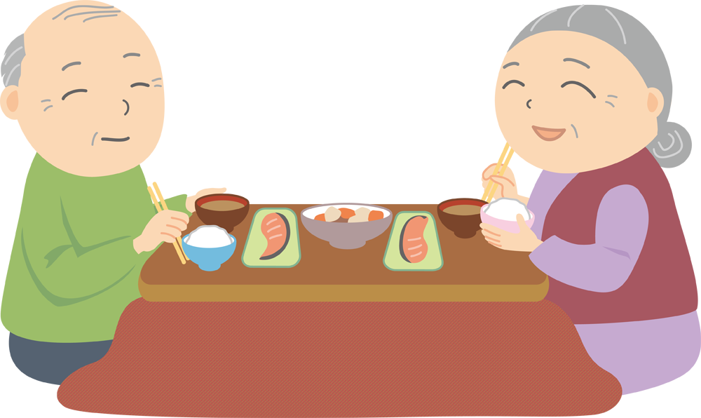 【食事編】おじいちゃん＆おばあちゃん 無料イラストに写真・文字を入れる
