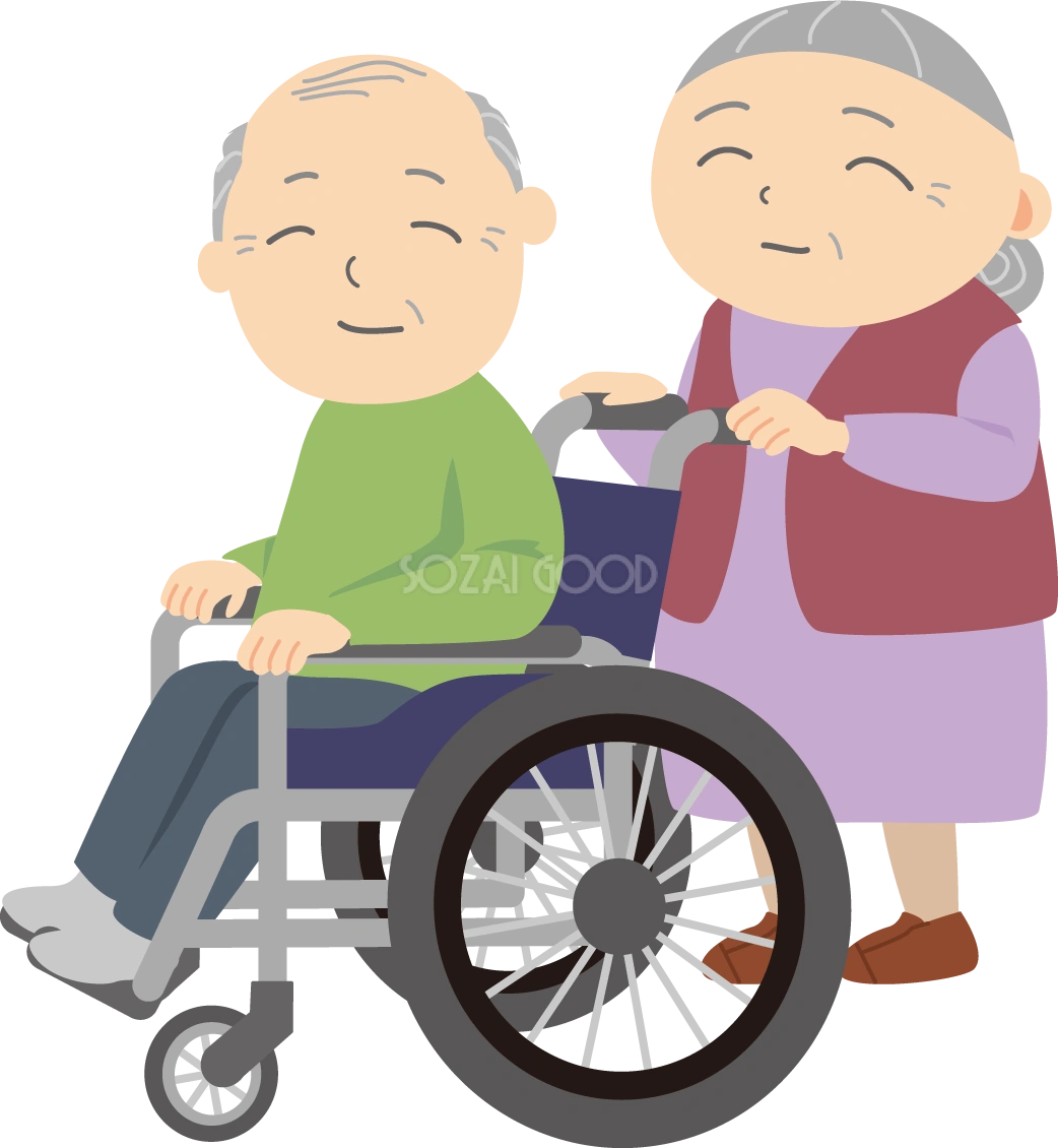 【介護 車いす編】おじいちゃん&おばあちゃん 無料イラスト