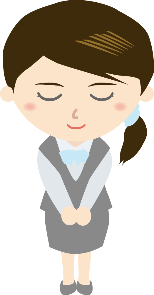 銀行員受付女性 お辞儀イラストに写真・文字を入れる