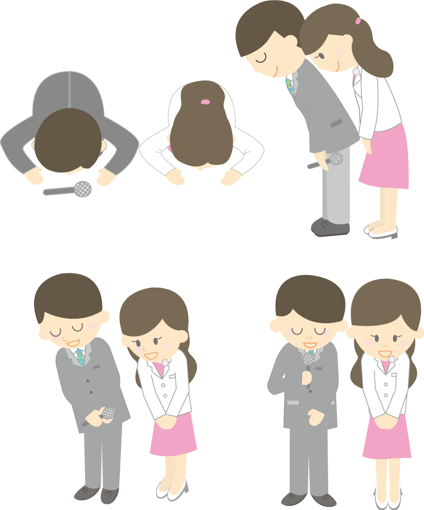 アナウンサー（男性女性） お辞儀 会釈 土下座 無料イラストに写真・文字を入れる