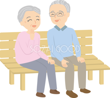 おじいちゃんとおばあちゃんが笑顔で幸せそうに会話編 無料イラスト