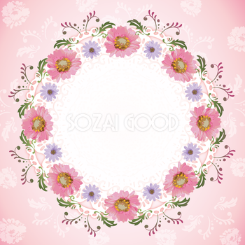 コスモスやお花で丸い円で囲むフレーム枠飾り無料イラスト25025