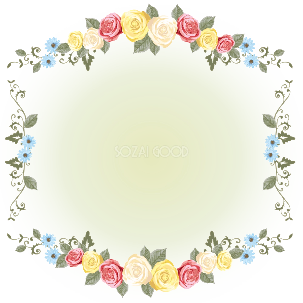 薔薇と植物 無料フレーム素材 枠 飾り 192