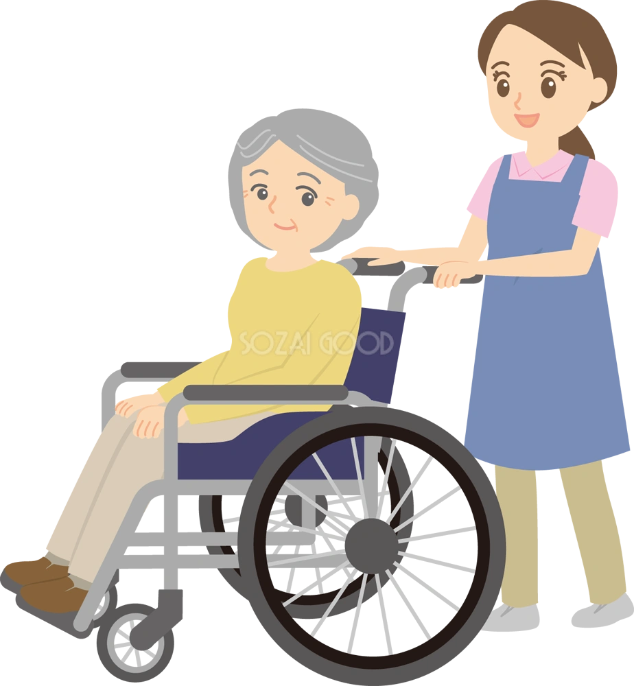 女性介護士 車いす編 無料イラスト
